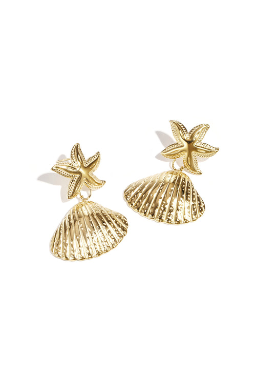 Beach Drops oorbellen zeester en schelp goud – NOLAH