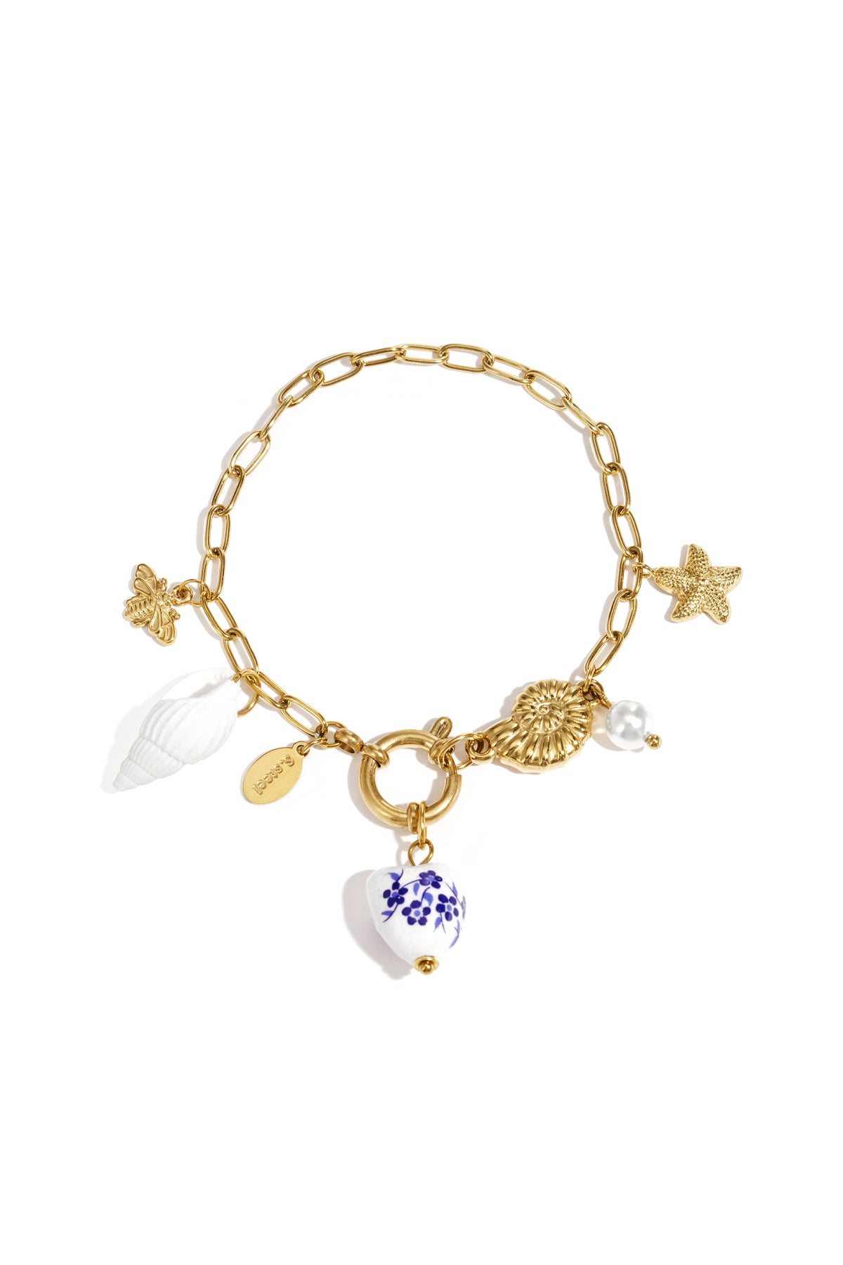 Charm Bangle armband zeester schelp goud – NOLAH