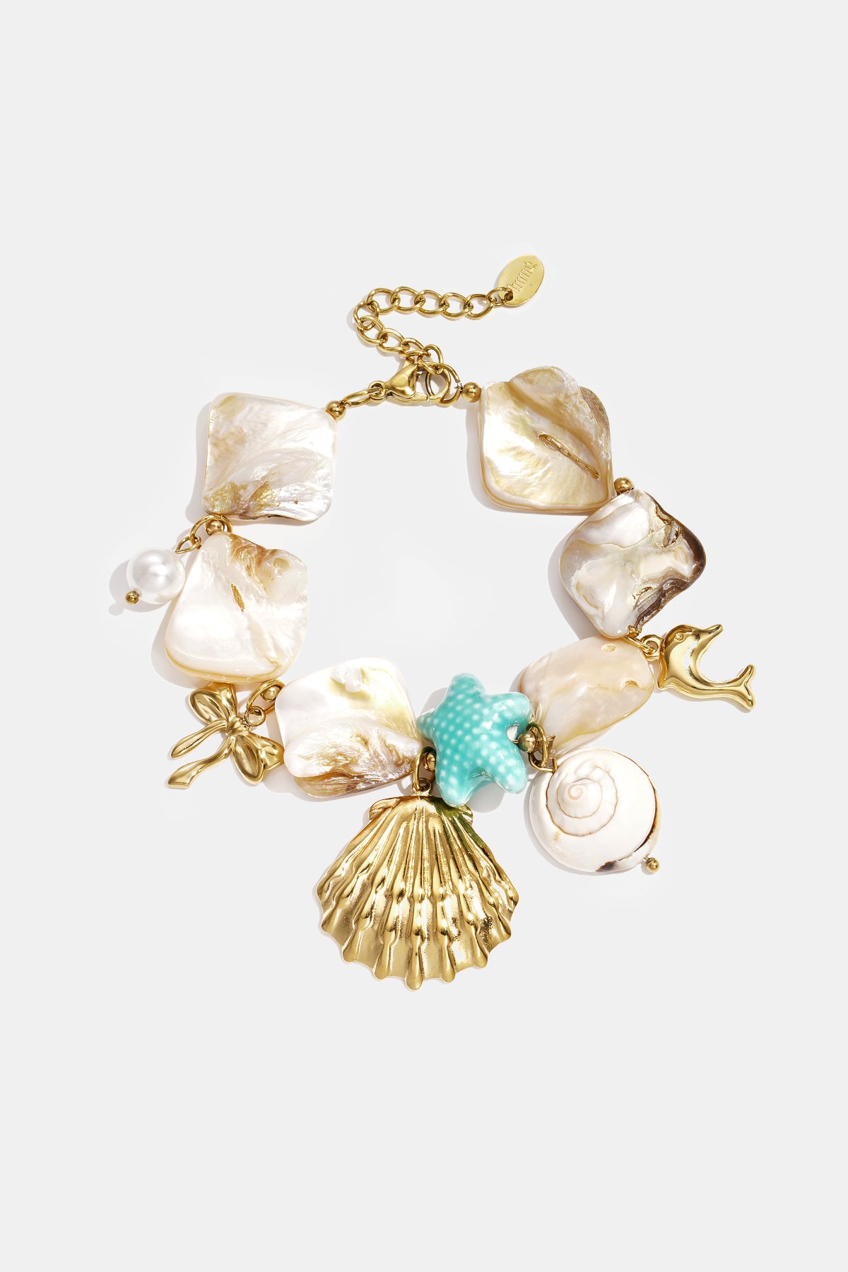 Ocean Bracelet armband schelpen zee charms goud blauw – NOLAH